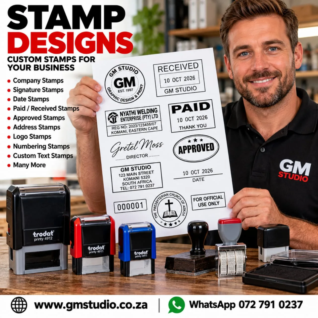 GM Studio custom stamp designs advert