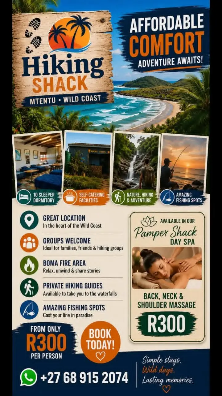 Hiking Shack Mtentu Wild Coast accommodation flyer
