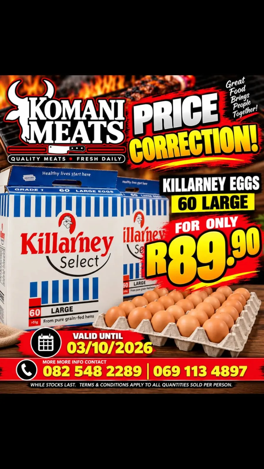 Komani Meats Killarney eggs price special advert