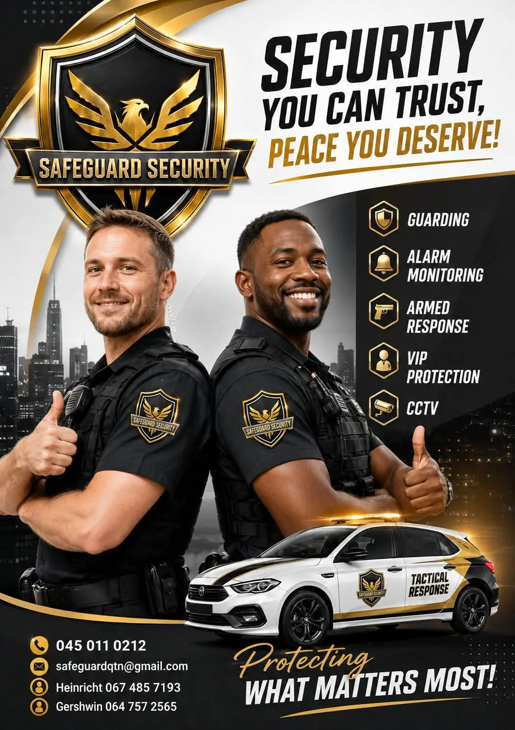 Safeguard Security flyer featuring two guards