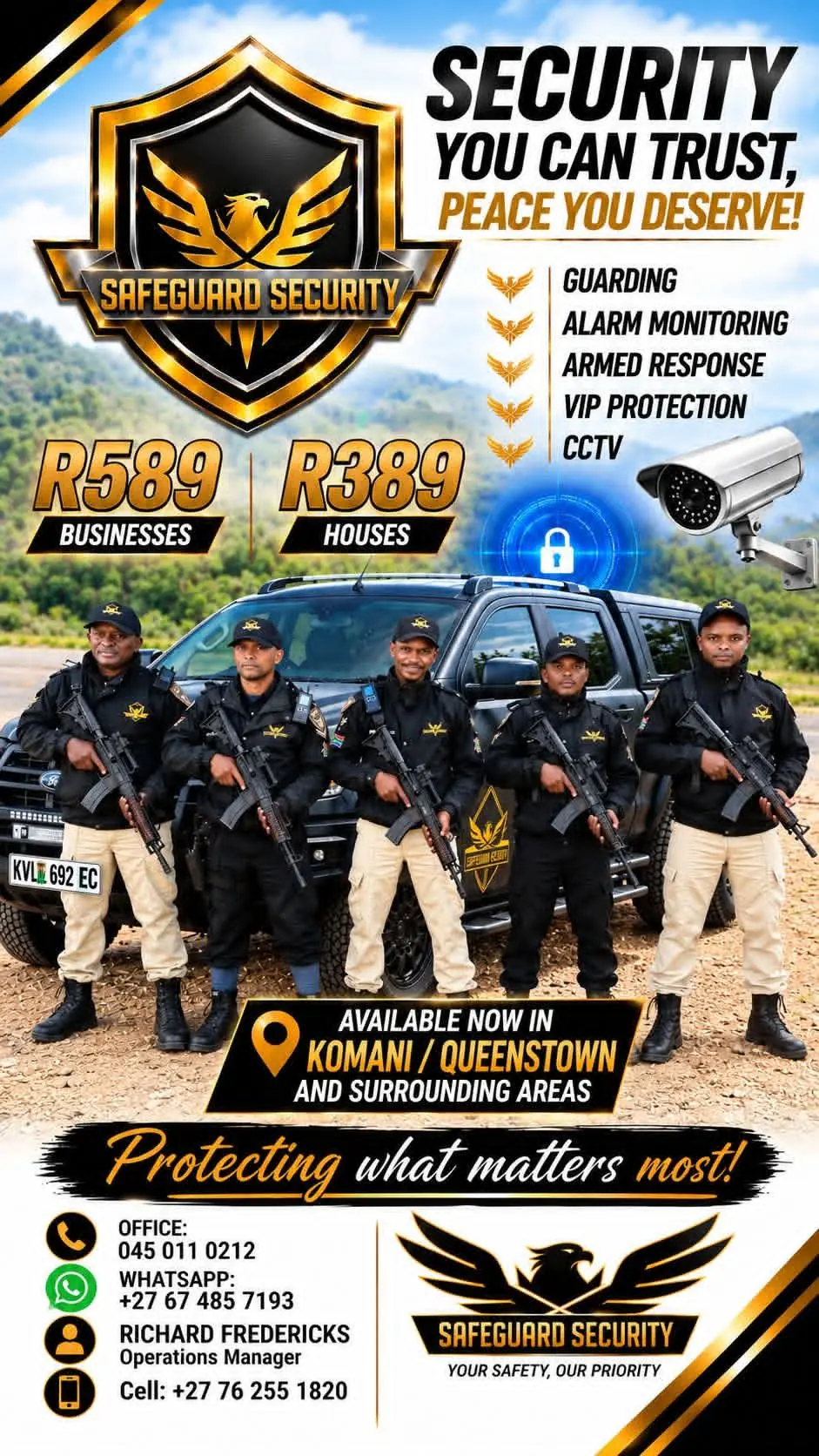 Safeguard Security team flyer for Komani / Queenstown